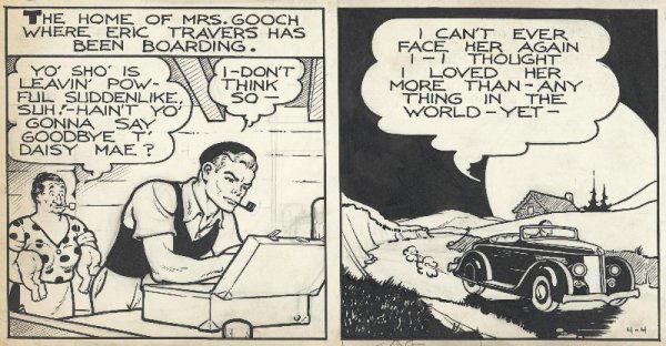 Capp Li'l Abner daily 4/4/?? original comic art: Al Capp, Li'l Abner daily, 4/4/??, 5 1/2"x22 1/2", "Eric Travers Bows Out".