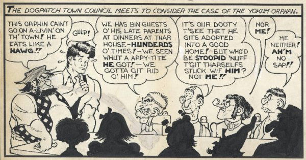Capp Li'l Abner daily 8/2/?? original comic art: Al Capp, Li'l Abner daily, 8/2/??, 5 1/2"x22 1/2", "Li'l Orphan Abner".