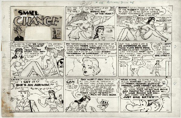 Capp Small Change Sunday 6/25/43 original comic art: Al Capp, Small Change Sunday #55, 6/25/43, 14 1/2"x22 1/2", cut between each tier and taped together.
