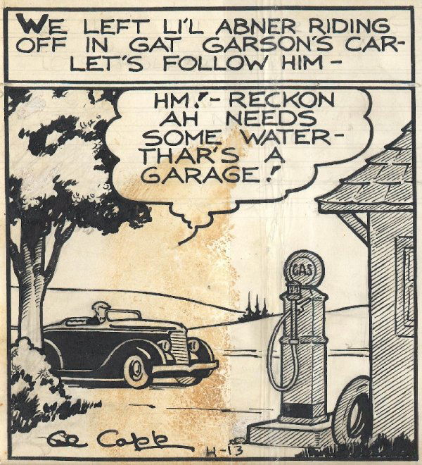 Capp Li'l Abner daily 4/13/36 original art: Al Capp, Li'l Abner daily, 4/13/36, 5 1/2"x22 1/2", "Hearts of Gold".