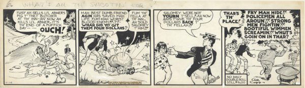 Capp Li'l Abner daily 11/26/38 original comic art: Al Capp, Li'l Abner daily, 11/26/38, 6"x22", "What's all th' shootin' for?".