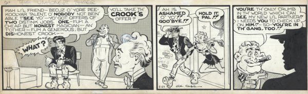Capp Li'l Abner daily 3/29/49 original comic art: Al Capp, Li'l Abner daily, 3/29/49, 6"x22 1/2", "The unhonest three".
