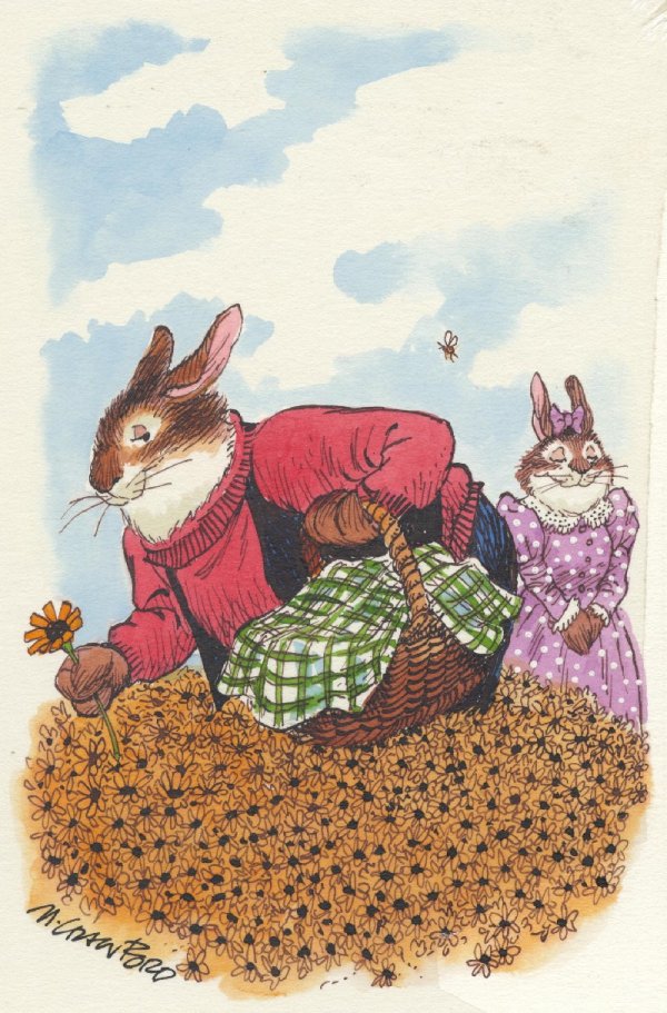 Crawford Rafferty Rabbit greeting card original art