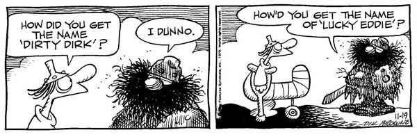 Dik Browne Hagar the Horrible daily 11/19/75: Hagar the Horrible daily, 11/19/75, 3 1/2"x11 1/2". Jack Tippit Collection