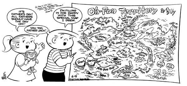 Bil Keane Family Circus Sunday 6/19/88: Family Circus Sunday, 6/19/88, 11"x24", "To dear ol' Jack Tippit - (Father Jack, Grandeeny Jack, Colonel Jack, Apple Jack…whatever!) Love and Kisses, Father Bil". Jack Tippit Collection