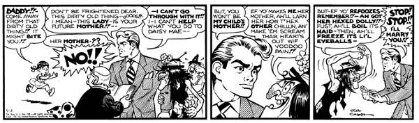 Al Capp Li'l Abner daily 9/3/51: Li'l Abner daily, 9/3/51, 6"x22 1/2". Author John Steinbech called cartoonist Al Capp one of the greatest writers of the 20th Century. Capp's ground-breaking Li'l Abner strip started in 1934 as an adv