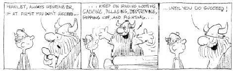 D Browne 4 Hagar the Horrible roughs: Dik Browne, lot of four pencil roughs on tissue paper of Hagar the Horrible dailies, 3 1/2"x11 1/2".