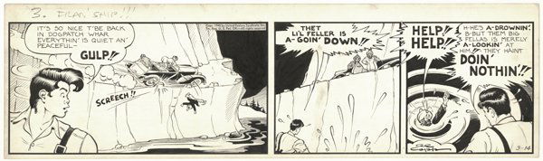 Al Capp Li'l Abner daily 3/14/45 comic art: Al Capp, Li'l Abner daily, 3/14/45, 5 1/2"x22 1/2".