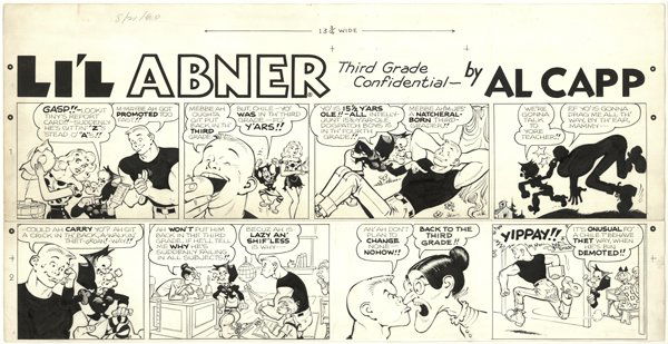 Al Capp 2/3 Li'l Abner Sunday 8/21/60 comic art: Al Capp, two-thirds Li'l Abner Sunday, 8/21/60, 12 1/2"x27 1/2".
