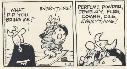 Browne Hagar the Horrible daily original comic art: Dik Browne, Hagar the Horrible daily, 1/13/76, 3 1/2"x11 1/2".