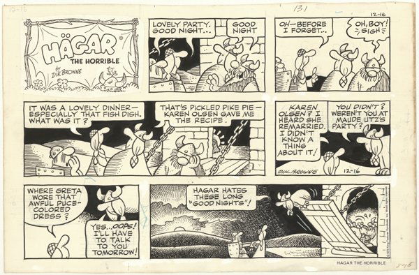 Browne Hagar the Horrible Sun original comic art: Dik Browne, Hagar the Horrible Sunday, 12/16/79, 10"x15 1/2".