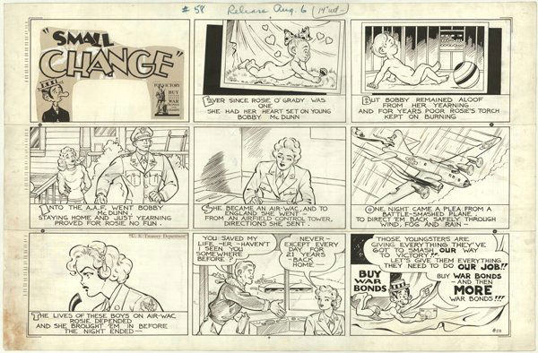 Capp Small Change Sunday 8/6/43 original comic art: Al Capp, Small Change Sunday #58, 8/6/43, 14 1/2"x22 1/2".