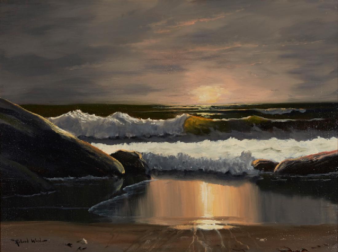 Robert Wood | Cayucos Sunset: Artist: Robert Wood | 1889 - 1979 | Cayucos Sunset Title: Cayucos Sunset Signed: l/l Robert Wood Medium: Oil on canvas Dimensions: 18 by 24 inches