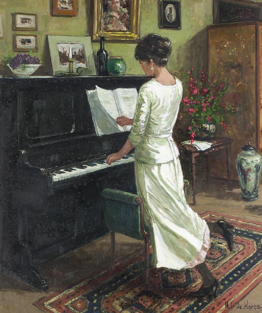 Henni De Korte | Woman at the Piano: Artist: Henni De Korte | b. 1941 | Woman at the Piano Title: Woman at the Piano Signed: l/r H.G. de Korte Medium: Oil on canvas Dimensions: 27 by 23 inches