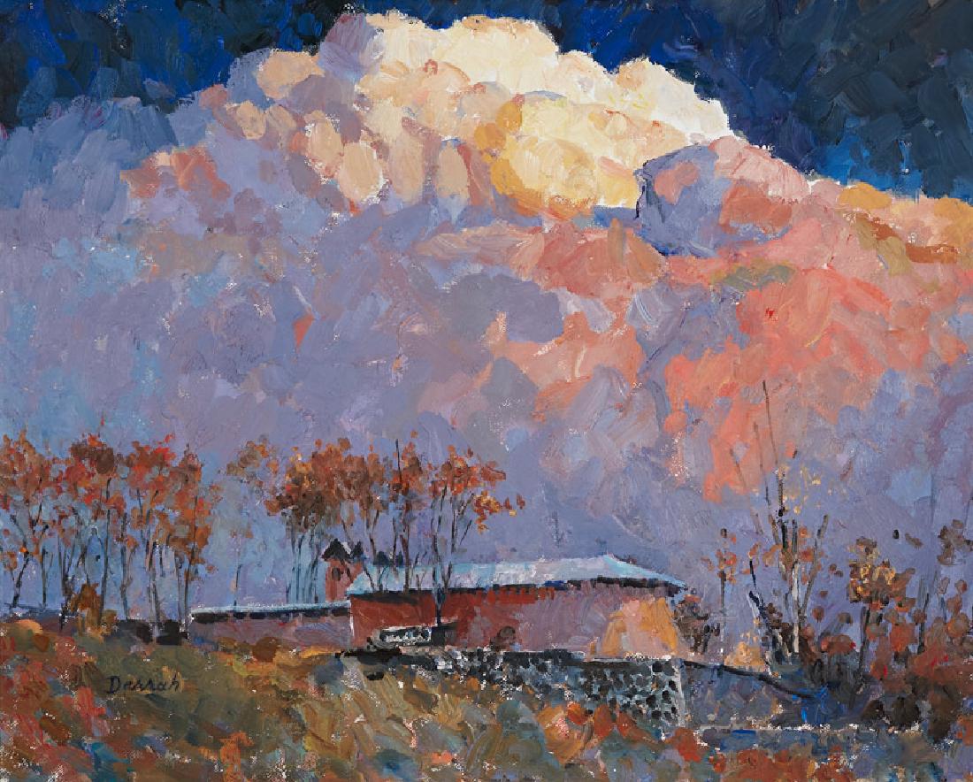 Tom Darrah | Afternoon in Northern New Mexico: Artist: Tom Darrah | 20th C. | Afternoon in Northern New Mexico Title: Afternoon in Northern New Mexico Signed: l/l Darrah Medium: Oil on canvas Dimensions: 16 by 20 inches no reserve