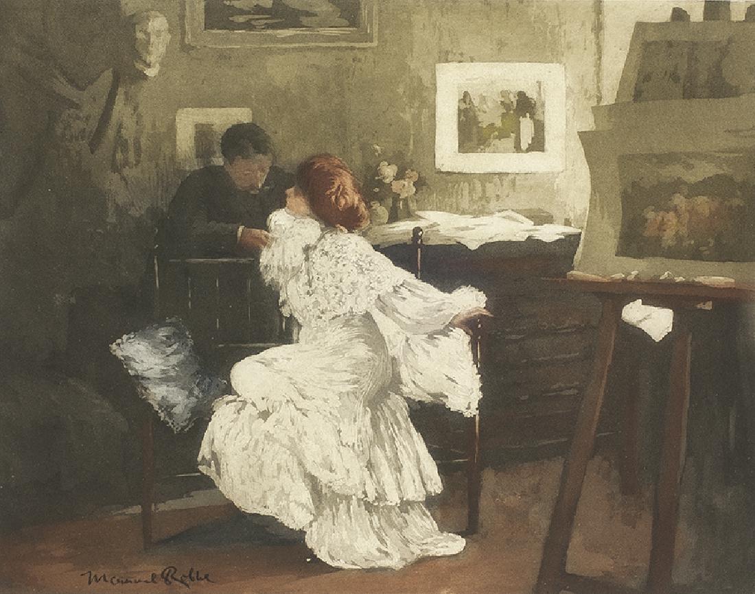 Manuel Robbe | Le Flirt or Nocturne: Artist: Manuel Robbe | 1872-1936 | Le Flirt or Nocturne Title: Le Flirt or Nocturne Signed: l/l [in plate] Manuel Robbe Medium: Aquatint with etching & roulette on cream wove paper Dimensions: 13 3/4 