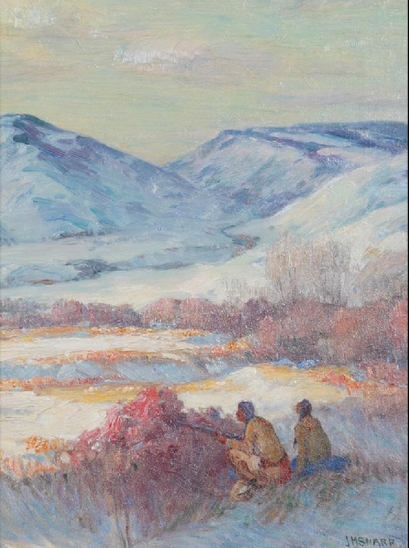 Joseph Henry Sharp | Stalking Game - Montana: Artist: Joseph Henry Sharp | 1859-1953 TSA | Stalking Game - Montana Title: Stalking Game - Montana Signed: l/r JH SHARP Medium: Oil on canvas Dimensions: 16 by 12 inches