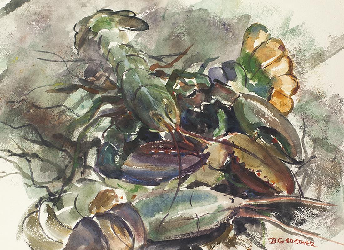 Bernard Gerstner | Lobsters: Artist: Bernard Gerstner | 20th C. | Lobsters Title: Lobsters Signed: l/r B. Gerstner Medium: Watercolor on paper Dimensions: 12 by 16 1/2 inches no reserve