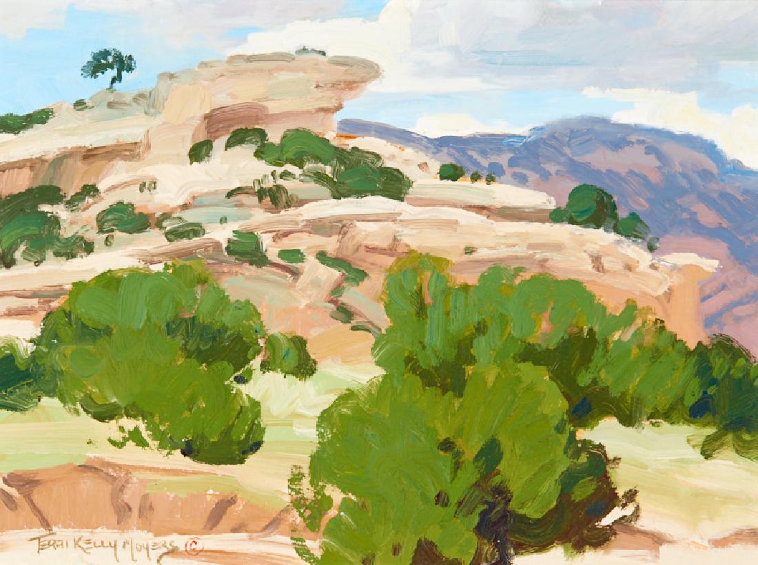 Terri Kelly Moyers | Cuba, New Mexico: Artist: Terri Kelly Moyers | b. 1953 Title: Cuba, New Mexico Signed l/l: Terri Kelly Moyers © Medium: Oil on masonite Dimensions: 9 by 12 inches