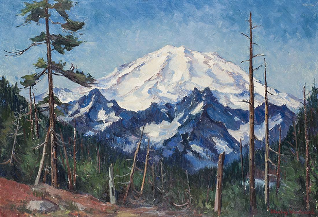 Stanley Wingate Woodward | Snow Capped Mountain: Artist: Stanley Wingate Woodward | 1890-1970 Title: Snow Capped Mountain Signed l/r: Stanley Woodward Medium: Oil on panel Dimensions: 20 by 28 1/2 inches