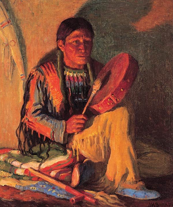 Joseph Henry Sharp "Taos Drummer": Joseph Henry Sharp1859 - 1953 TSATaos Drummer Signed 'J H Sharp' lrOil on canvas 18 x 15 inches