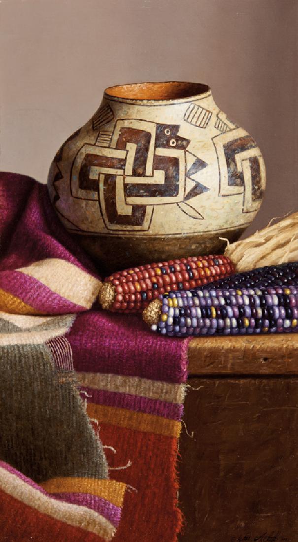 William Acheff | Navajo Plum: Artist: William Acheff |b. 1947 AOA, NAWA Title: Navajo Plum Signed l/r: © Wm. Acheff 1990 Medium: Oil on linen Dimensions: 18 by 10 inches