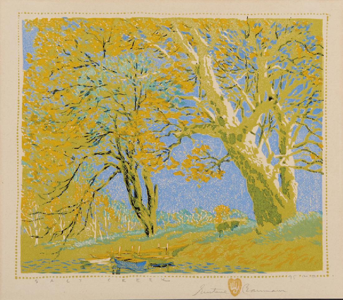 Gustave Baumann | Salt Creek: Artist: Gustave Baumann |1881-1971 Title: Salt Creek Signed l/r: Gustave Baumann [cipher]; l/r: Salt Creek; l/r: 95 120 III Medium: Woodblock print Dimensions: 9 1/4 by 11 inches Unframed