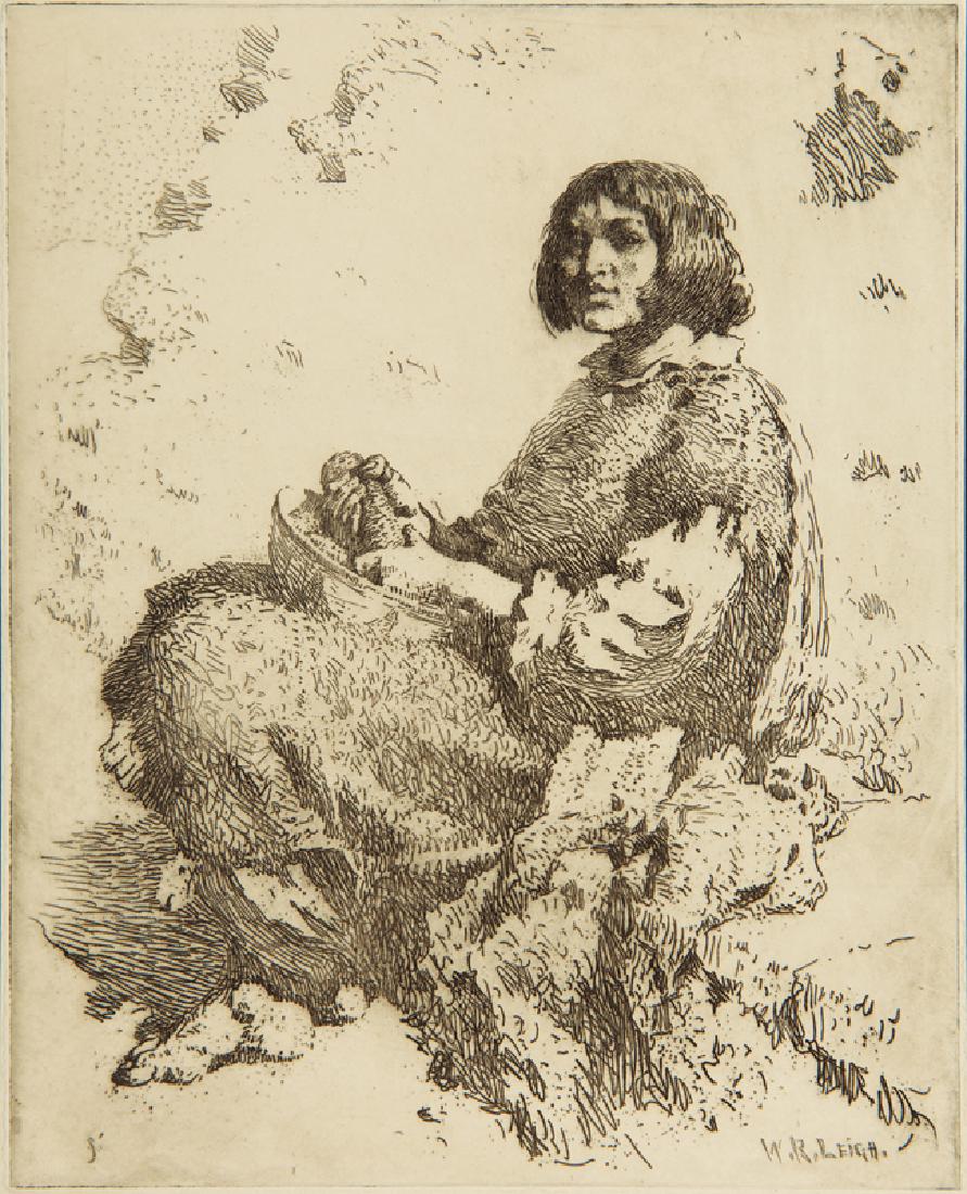 William Robinson Leigh | Zuni Maiden Shelling Corn: Artist: William Robinson Leigh |1866-1955 AAA, NA Title: Zuni Maiden Shelling Corn In plate l/r:: W.R. Leigh. Medium: Drypoint, etching Dimensions: 10 by 8 inches Unframed