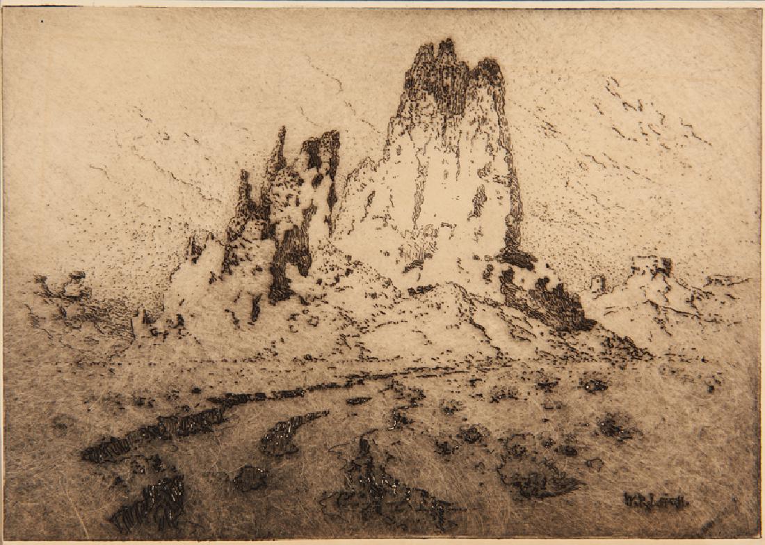 William Robinson Leigh | Arizona Landscape Near: Artist: William Robinson Leigh |1866-1955 AAA, NA Title: Arizona Landscape Near Monument Valley In plate l/r:: W.R. Leigh. Medium: Etching Dimensions: 7 by 10 inches Unframed