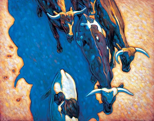 Howard Post "Moving Cattle": Howard Postb. 1948Moving Cattle Signed 'H. E. Post' llOil on canvas43 by 55 inchesEstimate $14,0