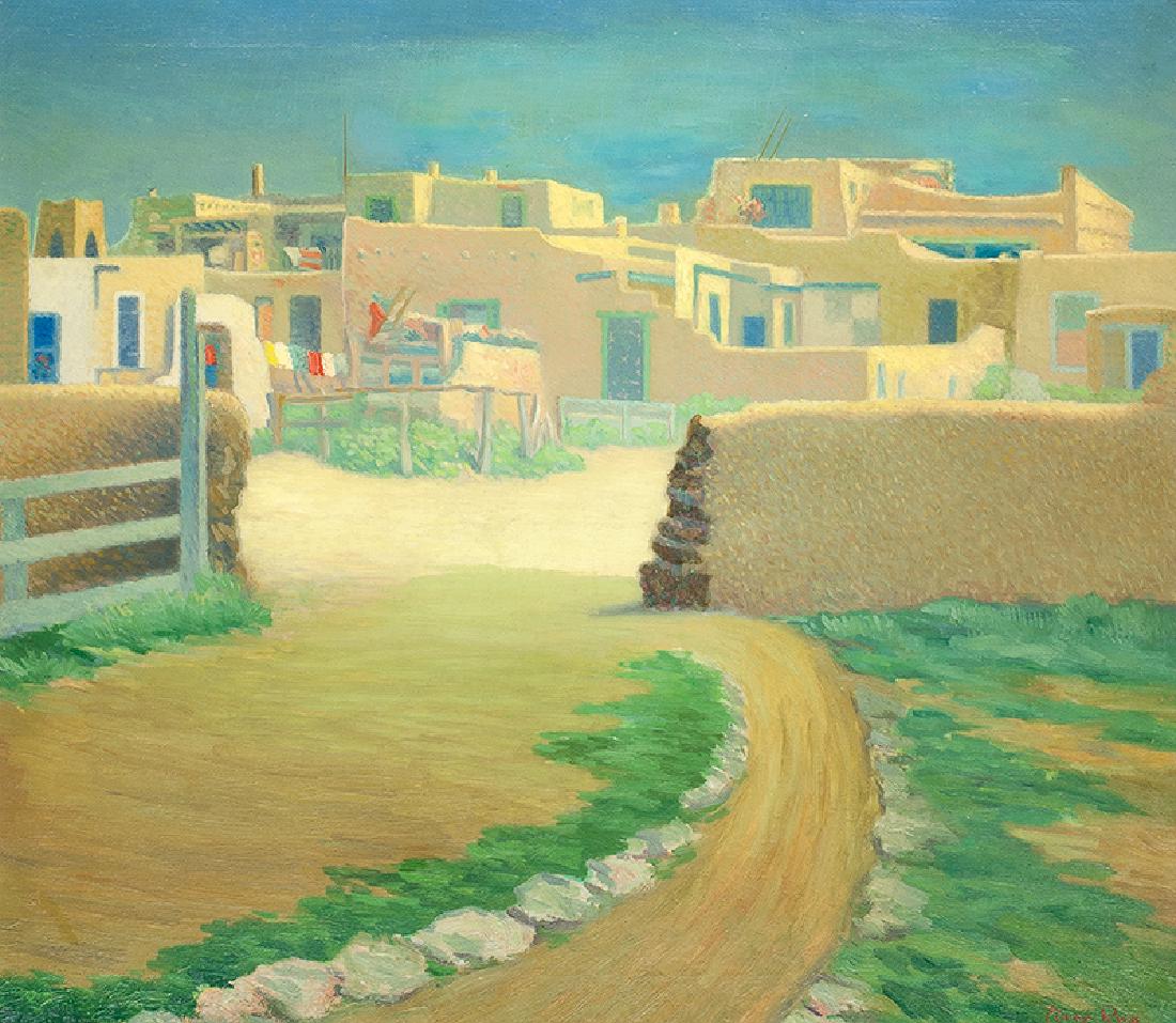 Corey Ross | Taos Pueblo: Artist: Corey Ross | 20th C. Title: Taos Pueblo Signed l/r: Corey Ross Medium: Oil on canvas Dimensions: 28 by 32 inches
