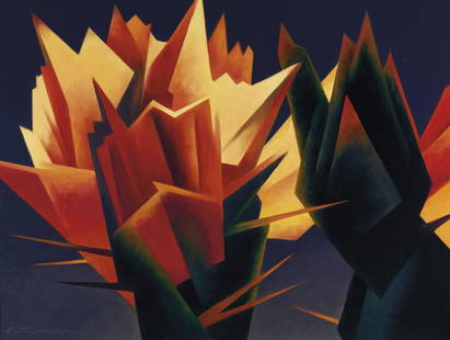 Ed Mell | Crimson Spikes: Artist: Ed Mell | b. 1942 Title: Crimson Spikes Signed l/l: Ed Mell Medium: Oil on linen Dimensions: 18 by 24 inches