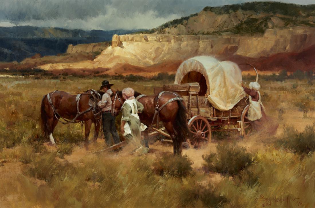 Gary Niblett | The Mystic Winds of Ghost Ranch: Artist: Gary Niblett | b. 1943 CAA Title: The Mystic Winds of Ghost Ranch Signed l/r: Â© Gary Niblett '86 CA Medium: Oil on linen Dimensions: 20 by 30 inches
