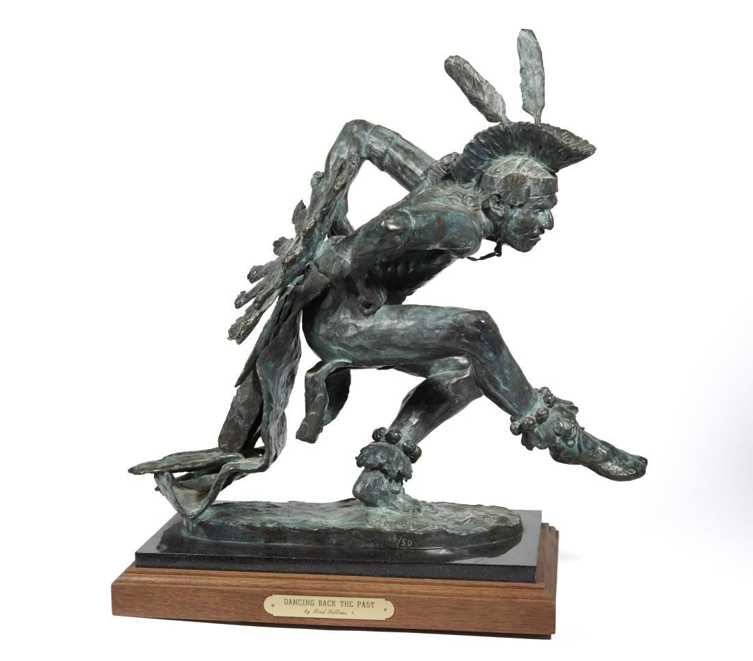 Fred Fellows | Dancing Back the Past: Artist: Fred Fellows | b. 1934 CAA Title: Dancing Back the Past Inscribed front of base: Fellows CA 13/50 Medium: Bronze Dimensions: 18 by 19 by 11 inches