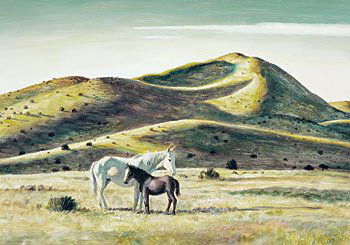 "Mare and Colt, Hondo Valley" by Peter Hurd: "Mare and Colt, Hondo Valley" by Peter Hurd 24 by 34 inches c. 1940 Tempera on board Estimate 30000 - 40000 All works are framed unless noted otherwise. New bidders must place a credit card number on