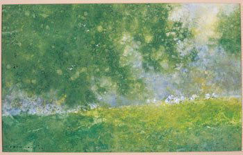 Chen Chi (1912-2005), Summer Green: Signed 'Chen Chi 1983' lower left, watercolor on paper, 16 1/4 by 26 1/4 inches. On verso, Denver Rotary Club's Artists of America Exhibition and sale 1984 label; Colorado Historical Society label.