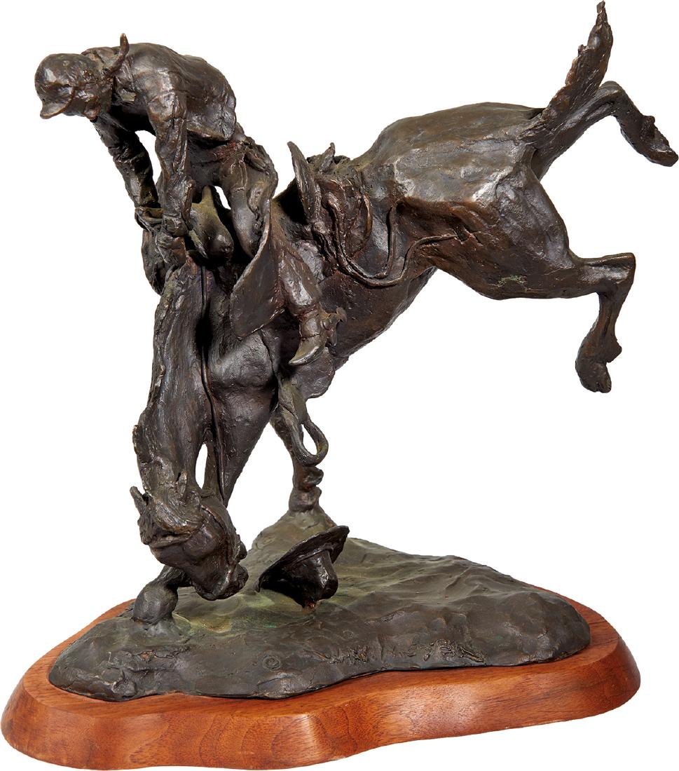 William Moyers | Strawberry Roan: Artist: William Moyers | 1916-2010 CAA Title: Strawberry Roan Inscribed on base: © Wm Moyers 12/30 Artist Sculptors FWDY Media: Bronze Dimensions: 11 1/2 by 12 1/2 by 7 inches No Reserve