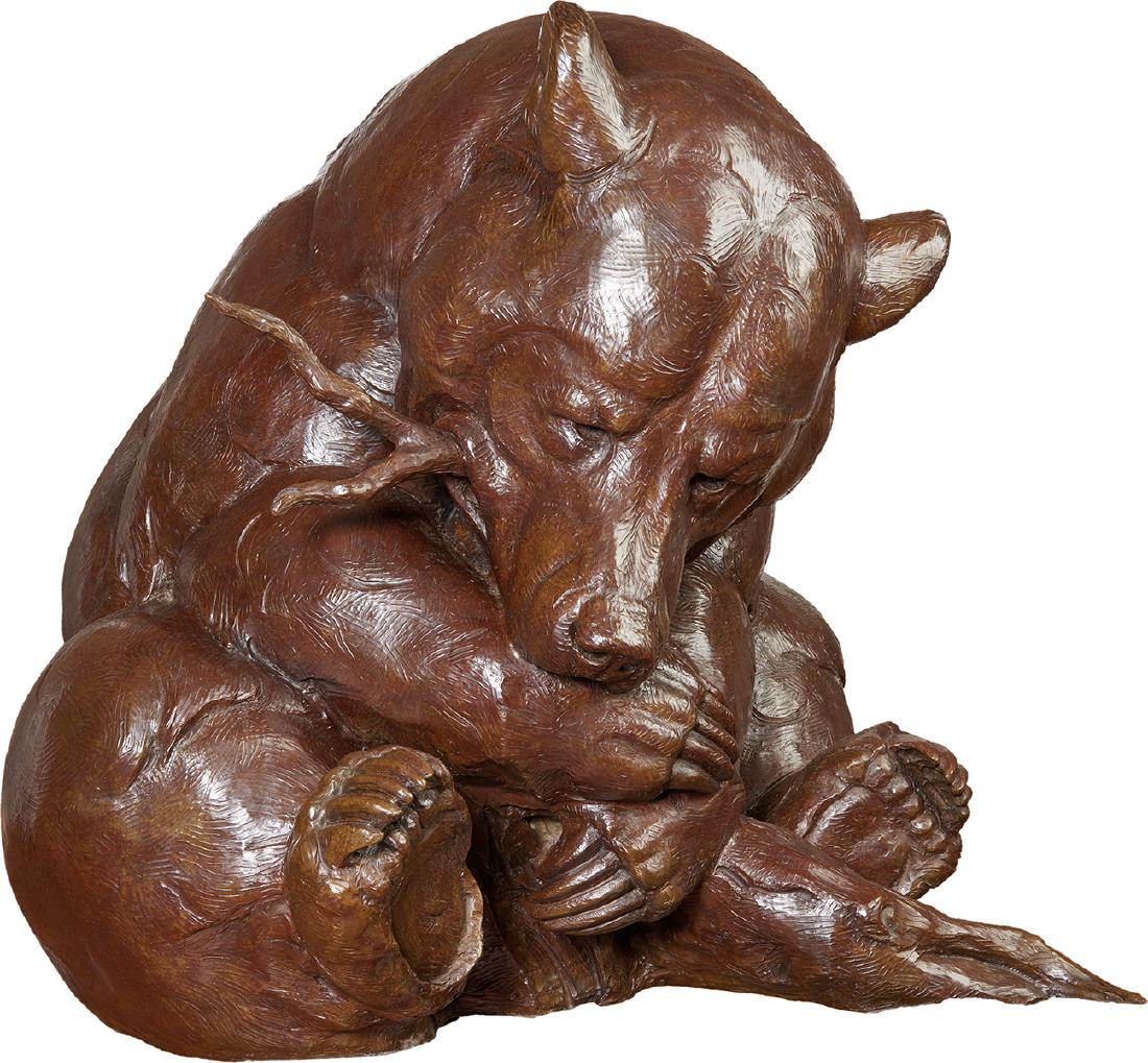 Dan Ostermiller | Jugar: Artist: Dan Ostermiller | b. 1956 AAA, NSS, SAA Title: Jugar Inscribed back right leg: © Dan Ostermiller 2003 4/12 Media: Bronze Dimensions: 35 by 39 by 42 inches