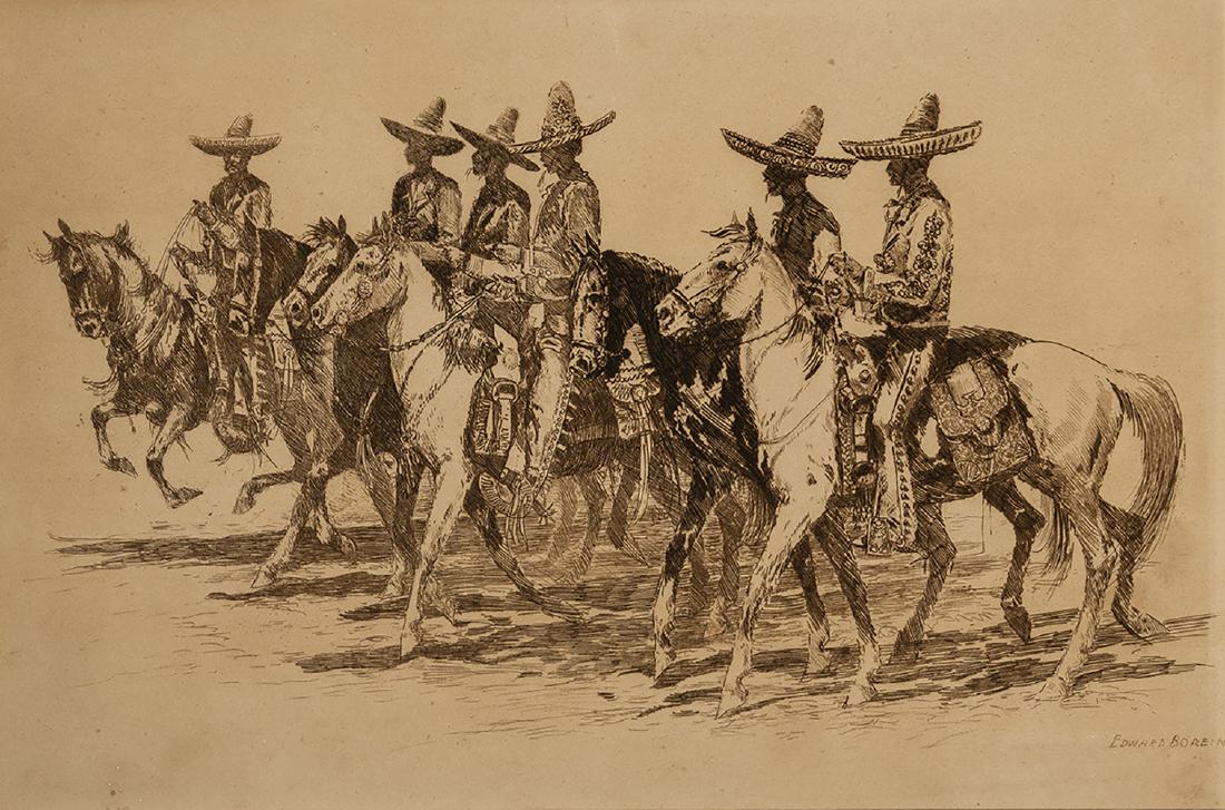 Edward Borein | Los Charros: Artist: Edward Borein | 1872-1945 Title: Los Charros etched in plate l/r: Edward Borein Media: Etching on paper Dimensions: 9 by 13 inches