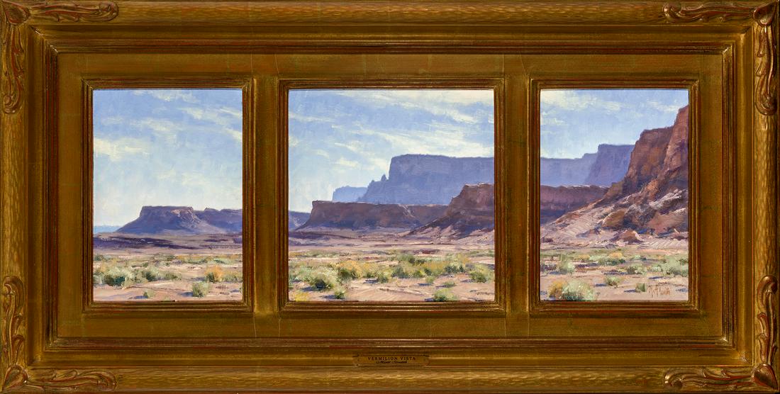 Matt Smith | Vermillion Vista: Artist: Matt Smith | b. 1960 Title: Vermillion Vista Signed l/r: Matt Smith Media: Oil on board Dimensions:10 by 27 inches Condition: Very Good Condition Details: This painting is in very good conditi