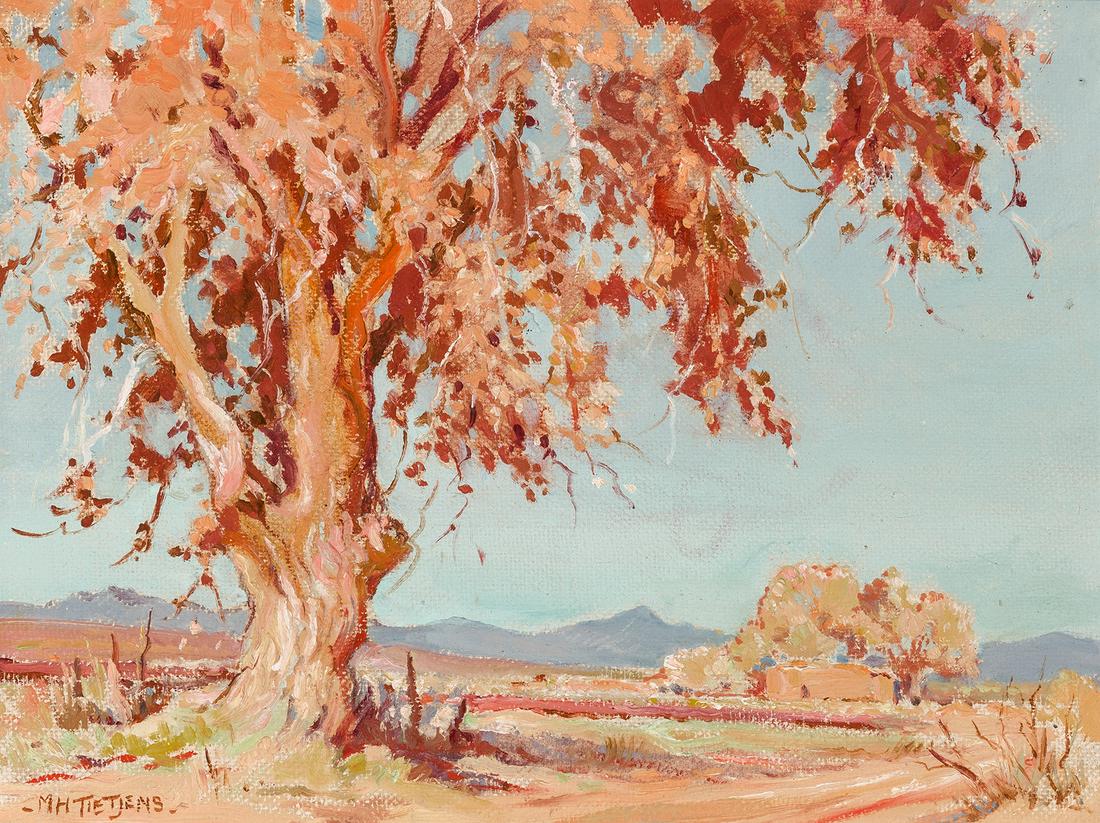 Marjorie Tietjens | Fall Cottonwood: Artist: Marjorie Tietjens | 1895-1987 Title: Fall Cottonwood Signed l/l: MH Tietjens Media: Oil on panel Dimensions: 12 by 16 inches No Reserve Condition: Very Good Condition Details: This painting is