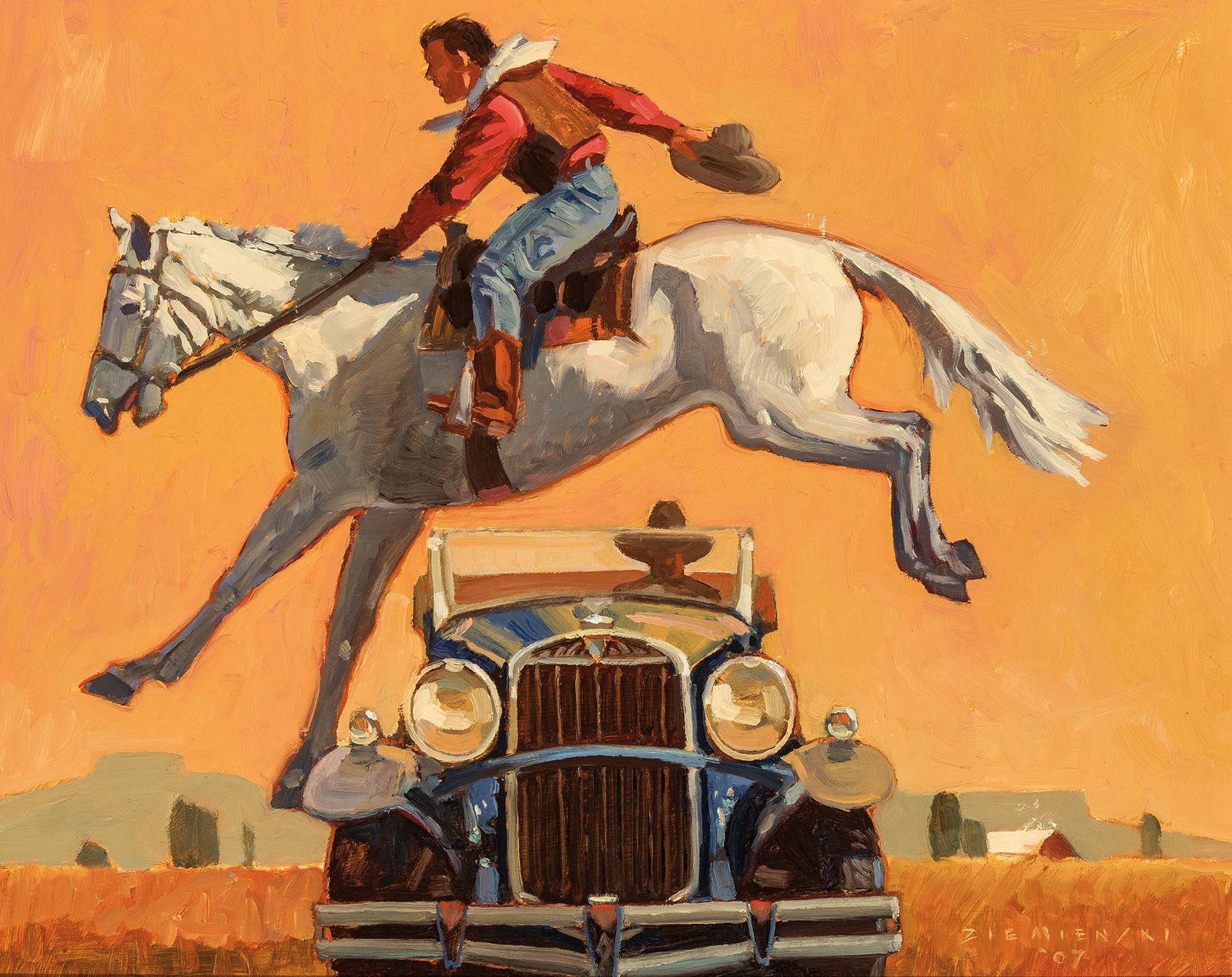 Dennis Ziemienski | Over the Hudson: Artist: Dennis Ziemienski | b. 1947 Title: Over the Hudson Signed l/r: Ziemienski '07 Media: Oil on panel Dimensions: 16 by 20 inches Condition: Very Good Condition Details: This painting is in very g