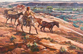 011: Roy Andersen "Bringing in the Horse Herd" [desc]: Signed 'Roy Anderson © 1981' ll, Oil on canvas, 24 by 36 inches