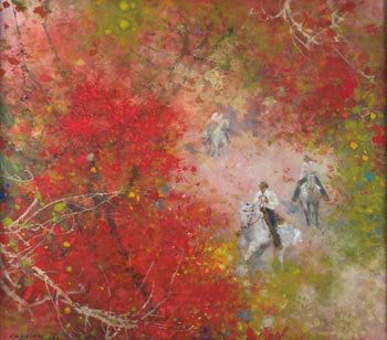 Chen Chi "Springtime in Central Park': Signed 'Chen Chi 1984' ll, Watercolor on paper, 35 by 38 inches