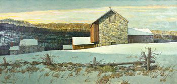Eric Sloane "Golden Sunset": Signed 'Eric Sloane' ll, Oil on board, 25 by 50 inches