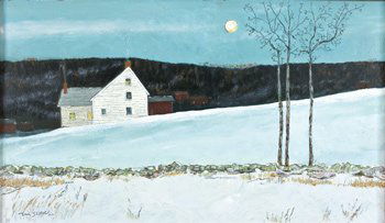 Eric Sloane "House in Snow December Morn": Signed 'Eric Sloane NA' ll, Oil on board, 14 by 24 inches