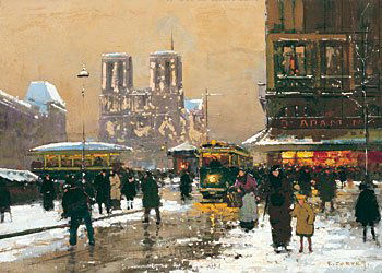 Edouard Cortes "Notre Dame, Saint Michel, sous le: Signed 'E. Cortes' lr, Oil on canvas, 13 by 18 inches