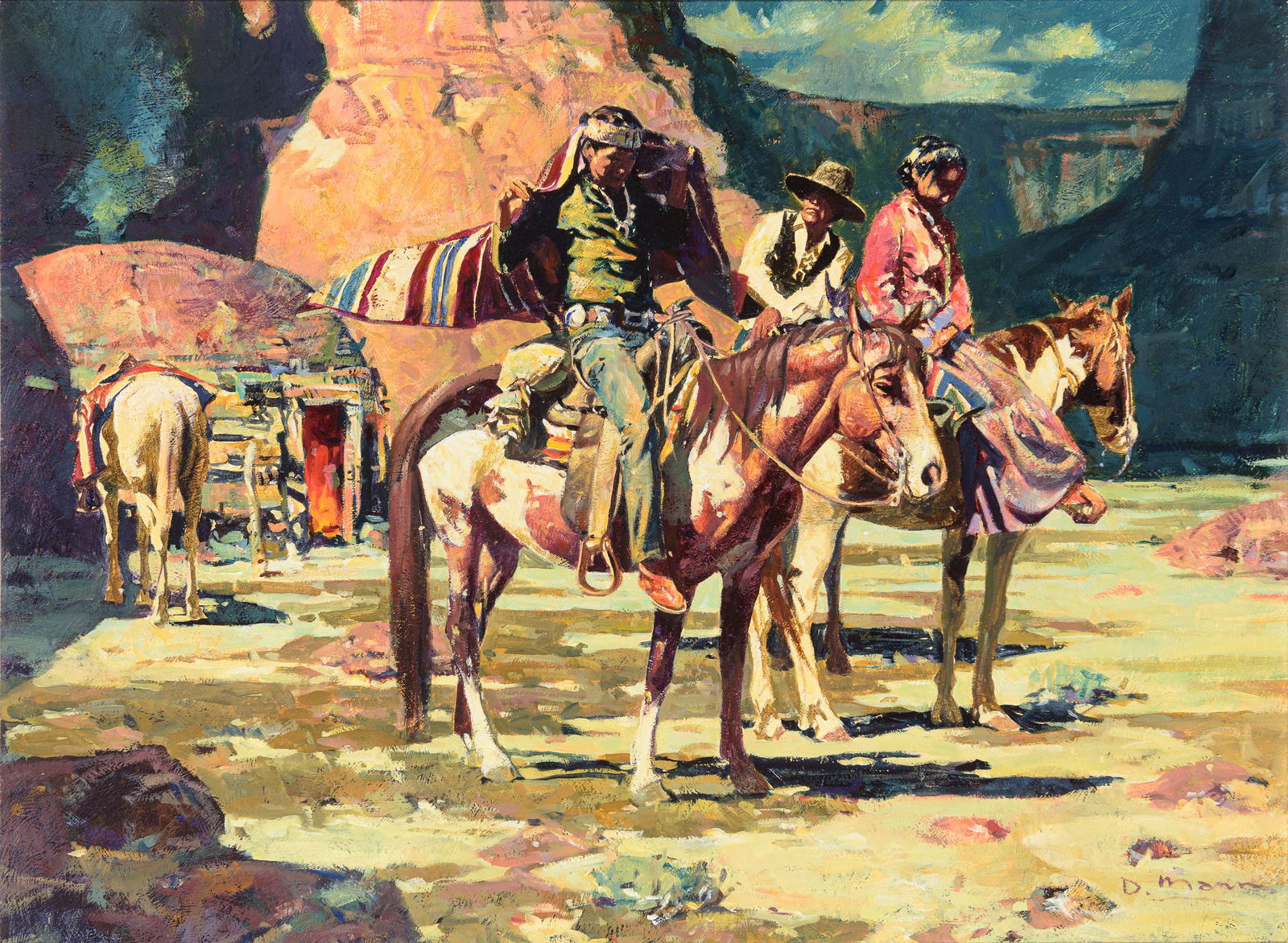 David Mann | Under a Navajo Moon: Artist: David Mann | b. 1948 Title: Under a Navajo Moon Signed l/r: D. Mann Media: Oil on canvas Dimensions: 18 by 24 inches Condition: Very Good Condition details: This painting is in very good condi