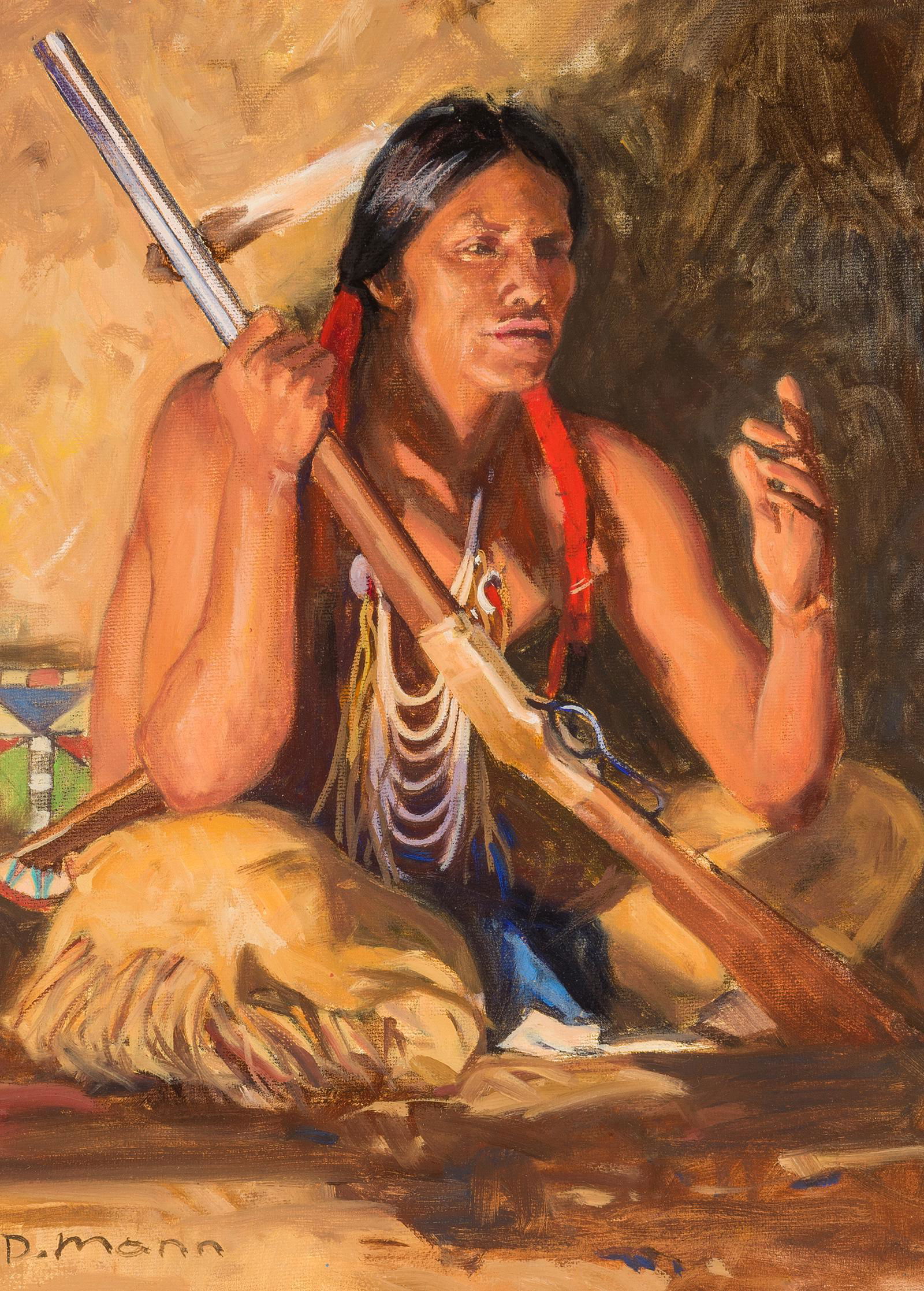 David Mann | The Negotiator: Artist: David Mann | b. 1948 Title: The Negotiator Signed l/l: D. Mann Media: Oil on canvas Dimensions: 12 by 9 inches Condition: Very Good Condition details: This painting is in very good condition.