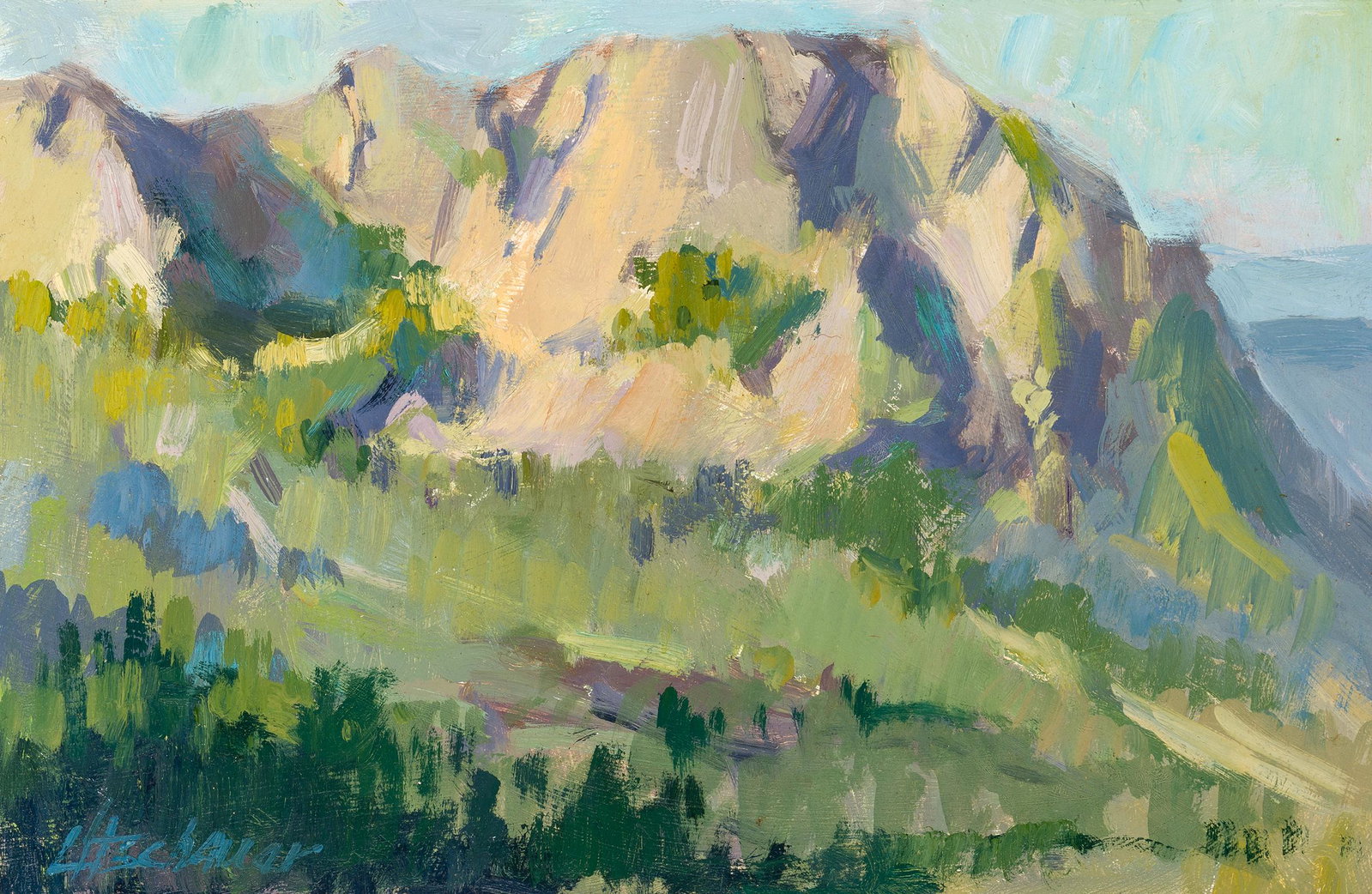 Mimi Litschauer | Pinnacle Peak View: Artist: Mimi Litschauer | b. 1957 Title: Pinnacle Peak View Signed l/l: Litschauer Media: Oil on panel Dimensions: 8 by 12 inches No Reserve Condition: Very Good Condition details: This painting is